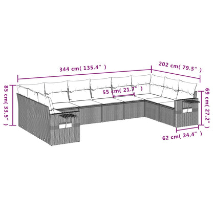 Set Divano da Giardino 10 pz con Cuscini Grigio in Polyrattan | homemem39