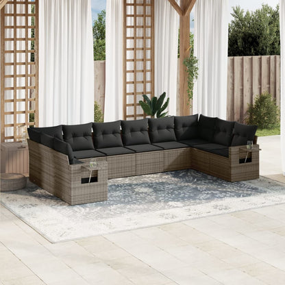 Set Divano da Giardino 10 pz con Cuscini Grigio in Polyrattan | homemem39
