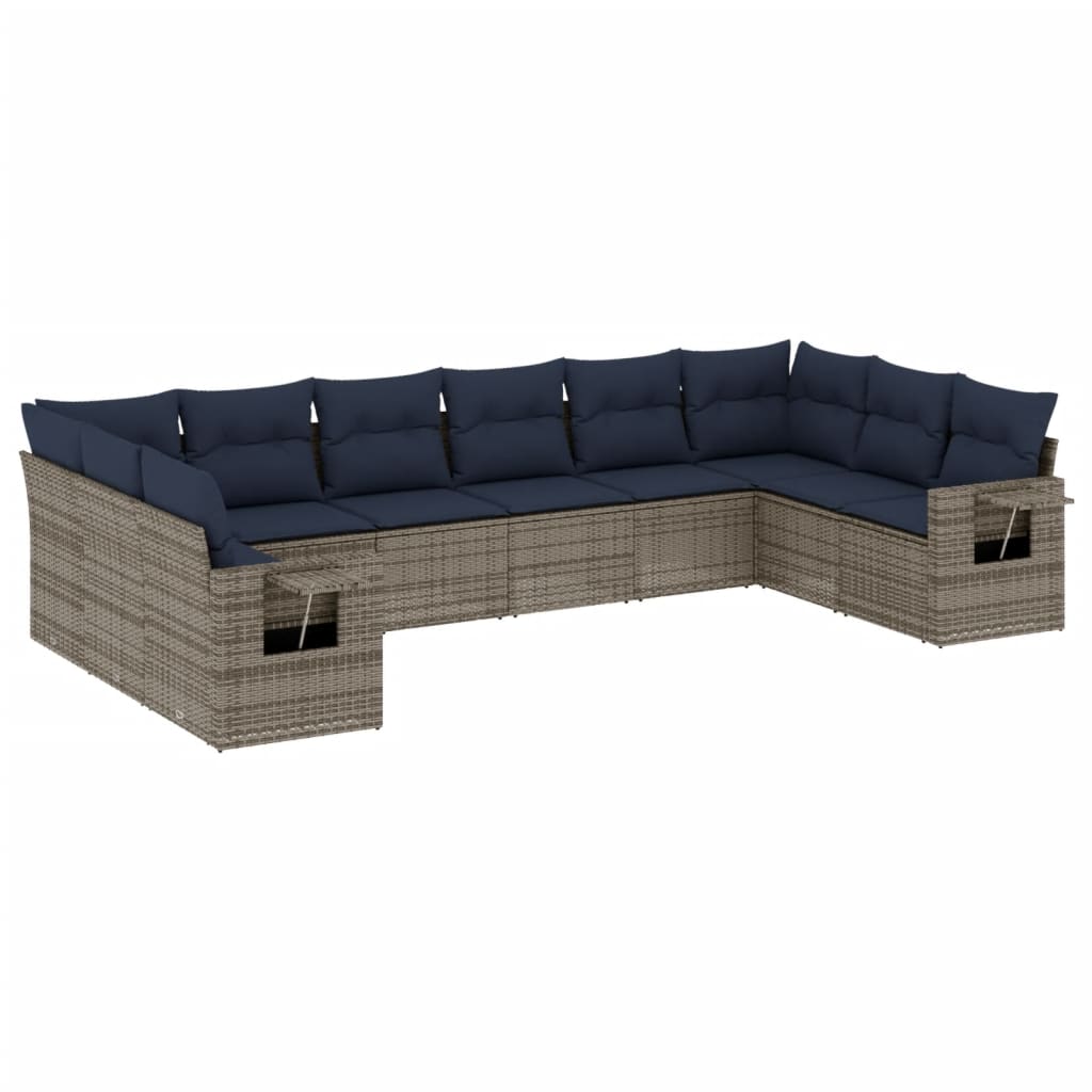 Set Divani da Giardino 10 pz con Cuscini Grigio in Polyrattan | homemem39