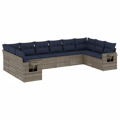 Set Divani da Giardino 10 pz con Cuscini Grigio in Polyrattan | homemem39