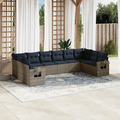 Set Divani da Giardino 10 pz con Cuscini Grigio in Polyrattan | homemem39