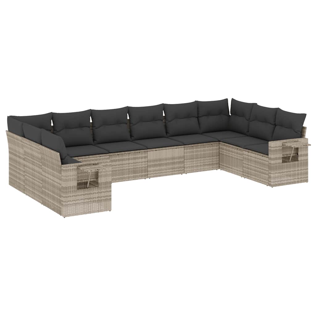 Set Divano Giardino 10 pz con Cuscini Grigio Chiaro Polyrattan - homemem39
