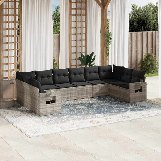 Set Divano Giardino 10 pz con Cuscini Grigio Chiaro Polyrattan - homemem39