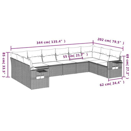 Set Divani da Giardino 10pz con Cuscini in Polyrattan Marrone | homemem39