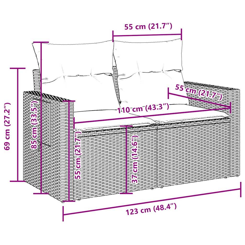 Set Divani da Giardino 10pz con Cuscini in Polyrattan Marrone | homemem39