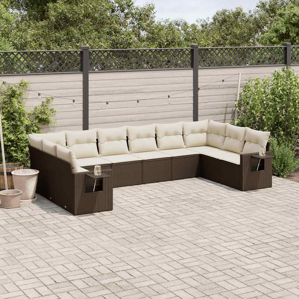 Set Divani da Giardino 10pz con Cuscini in Polyrattan Marrone | homemem39