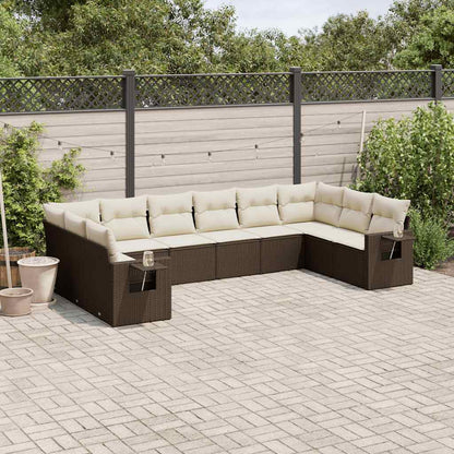 Set Divani da Giardino 10pz con Cuscini in Polyrattan Marrone | homemem39