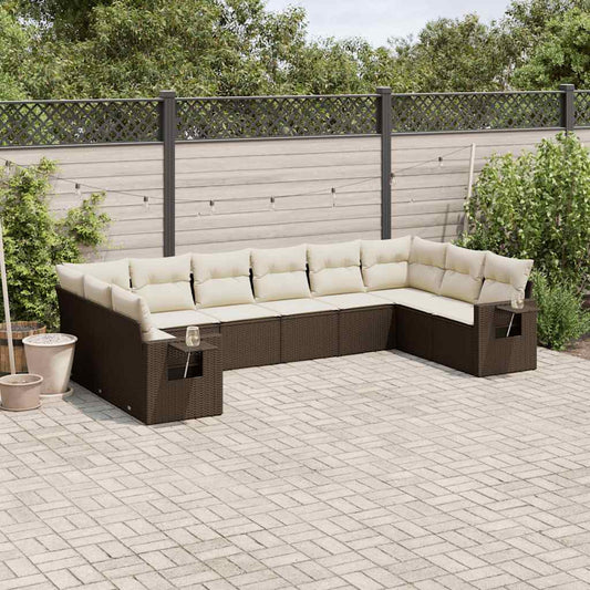 Set Divani da Giardino 10pz con Cuscini in Polyrattan Marrone - homemem39