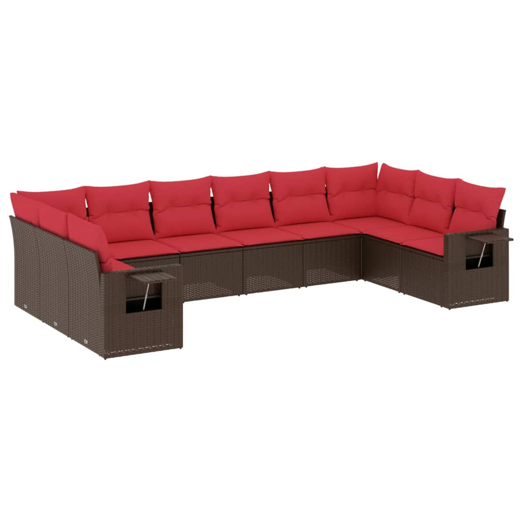 Set Divani da Giardino 10 pz con Cuscini Marrone in Polyrattan | homemem39