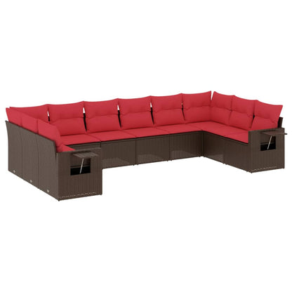 Set Divani da Giardino 10 pz con Cuscini Marrone in Polyrattan | homemem39