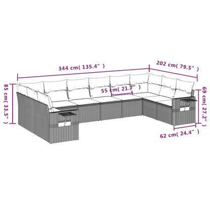 Set Divani da Giardino 10 pz con Cuscini Marrone in Polyrattan | homemem39