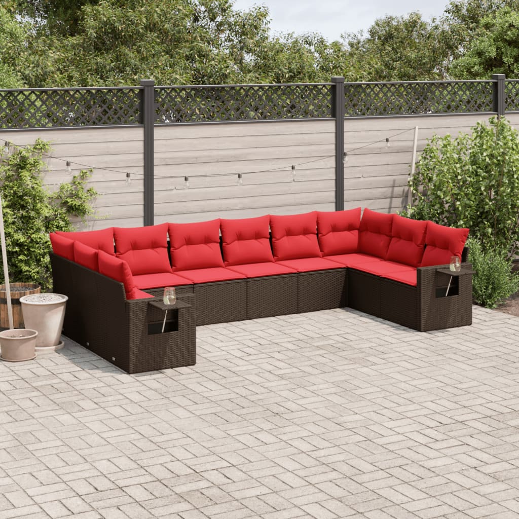 Set Divani da Giardino 10 pz con Cuscini Marrone in Polyrattan | homemem39