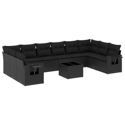 Set Divani da Giardino 11 pz con Cuscini in Polyrattan Nero | homemem39