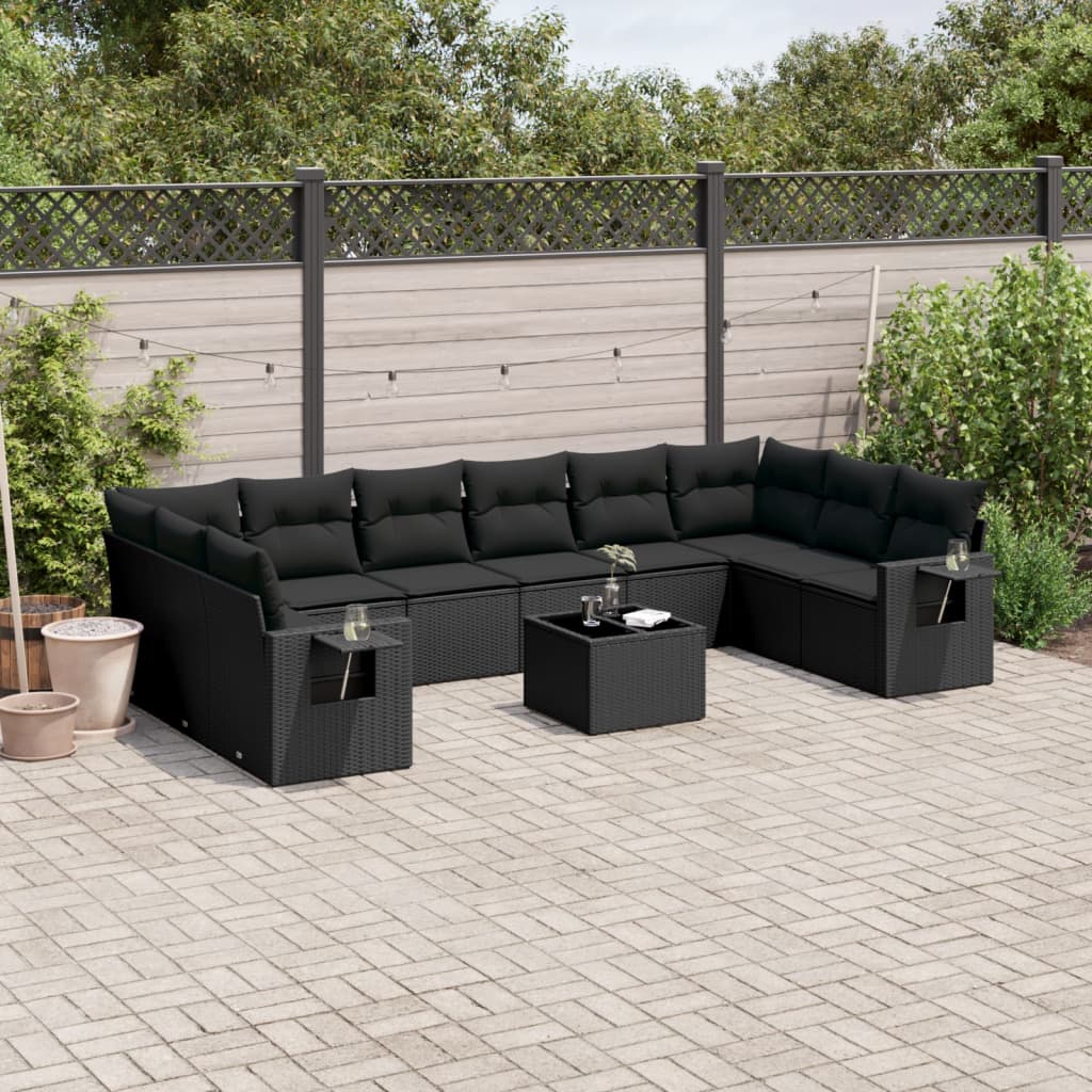 Set Divani da Giardino 11 pz con Cuscini in Polyrattan Nero | homemem39