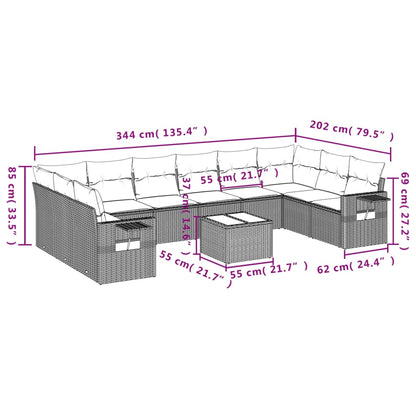 Set Divani da Giardino 11 pz con Cuscini in Polyrattan Nero | homemem39