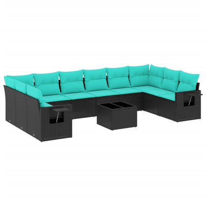 Set Divani da Giardino 11 pz con Cuscini Nero in Polyrattan | homemem39