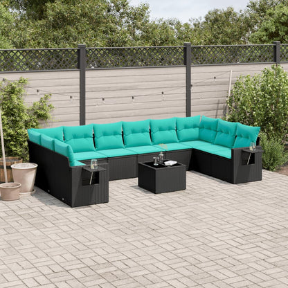 Set Divani da Giardino 11 pz con Cuscini Nero in Polyrattan | homemem39