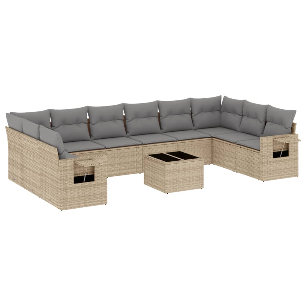 Set Divani da Giardino 11 pz con Cuscini Beige in Polyrattan | homemem39