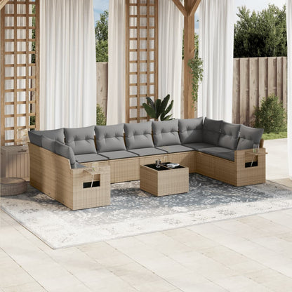 Set Divani da Giardino 11 pz con Cuscini Beige in Polyrattan | homemem39