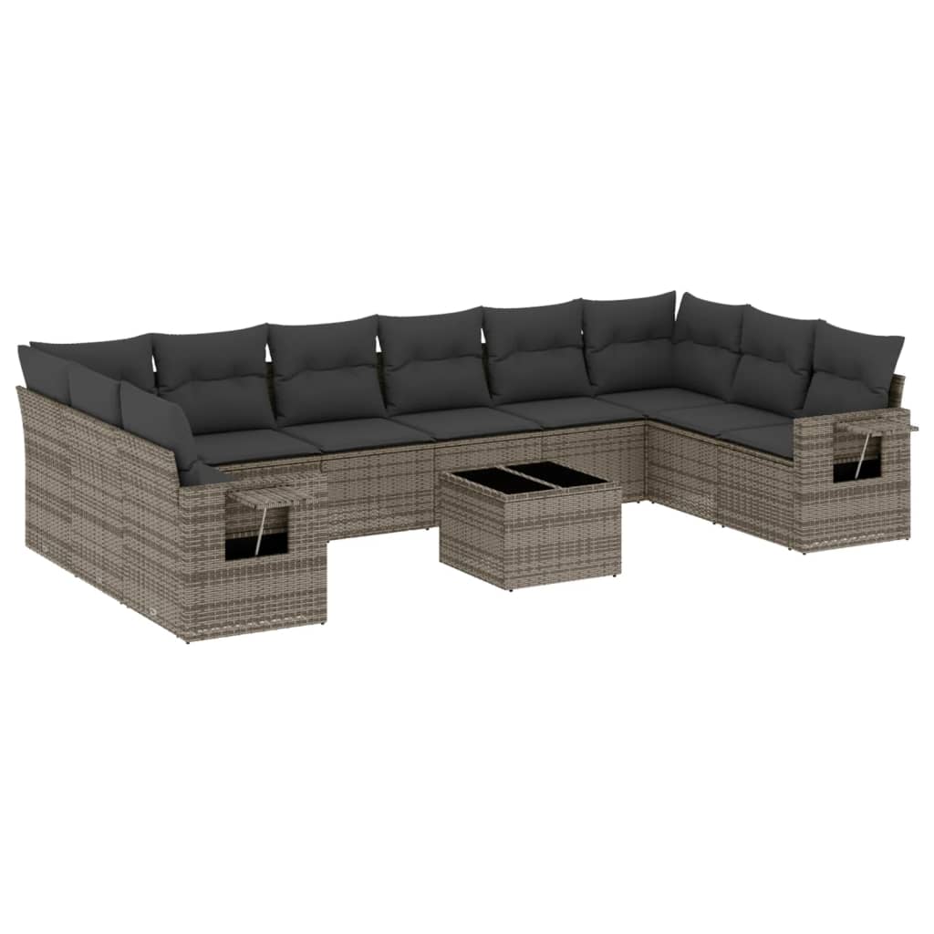 Set Divani da Giardino 11 pz con Cuscini in Polyrattan Grigio - homemem39