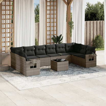 Set Divani da Giardino 11 pz con Cuscini in Polyrattan Grigio | homemem39