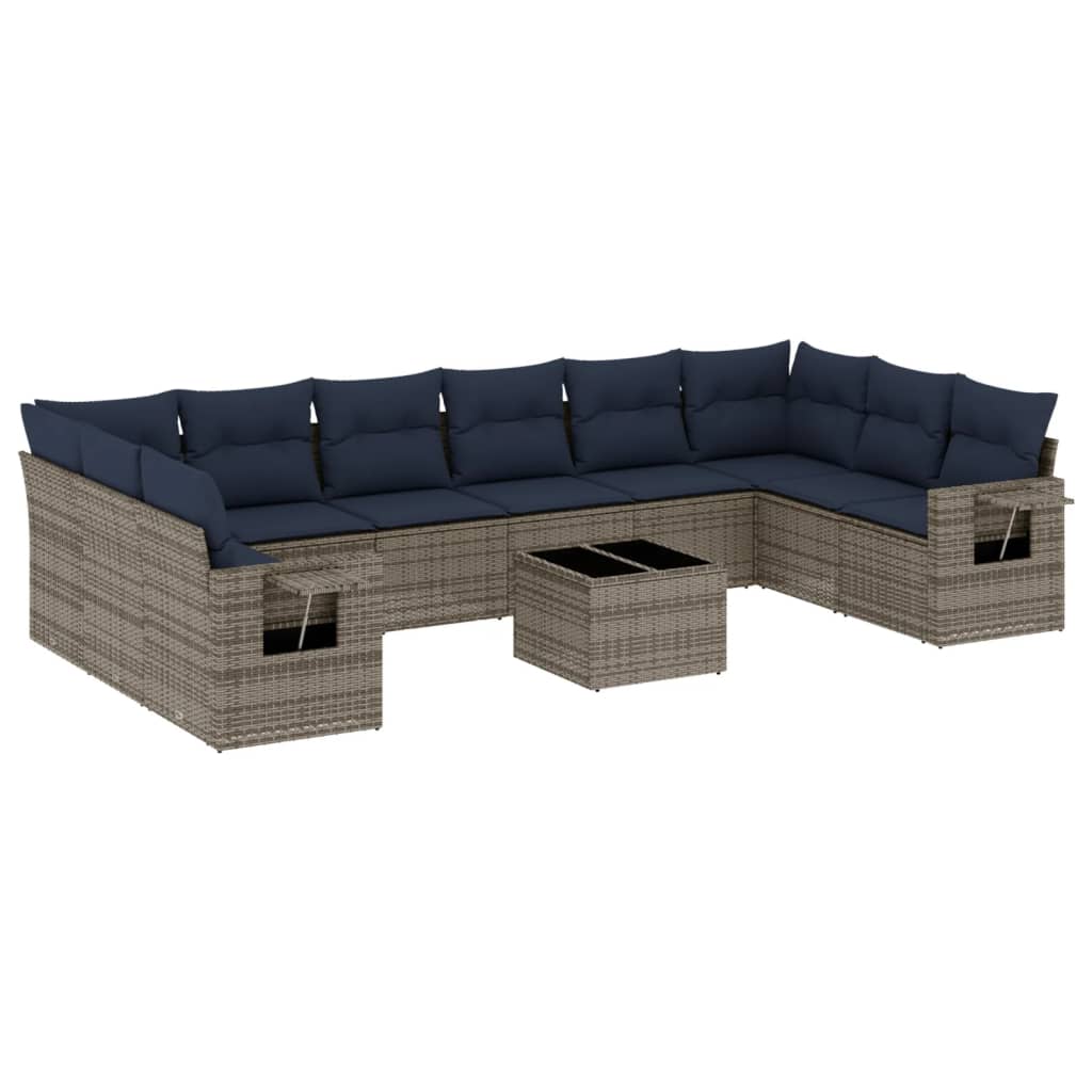 Set Divani da Giardino 11 pz con Cuscini Grigio in Polyrattan | homemem39