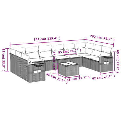 Set Divani da Giardino 11 pz con Cuscini Grigio in Polyrattan | homemem39