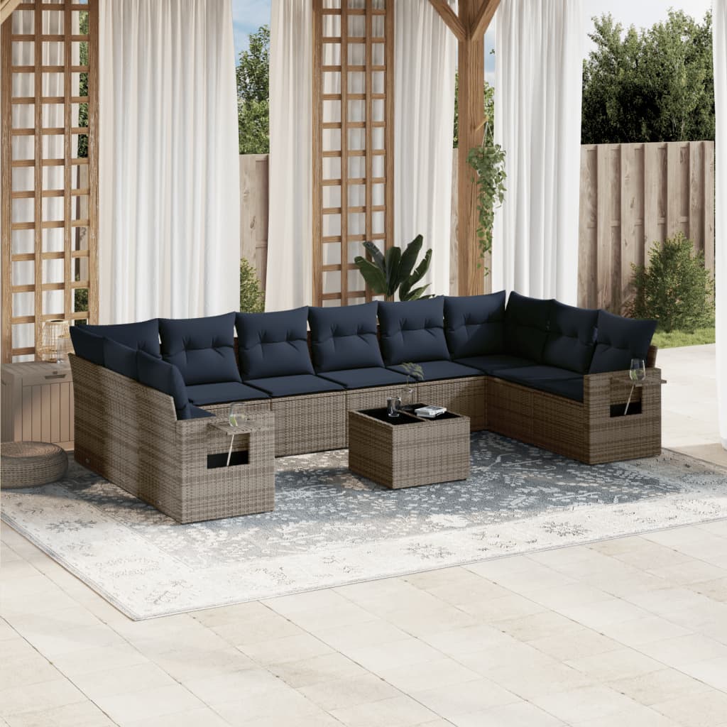 Set Divani da Giardino 11 pz con Cuscini Grigio in Polyrattan | homemem39