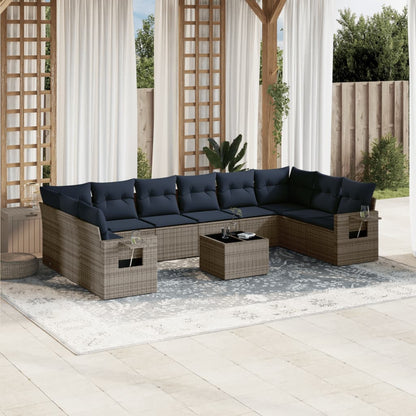 Set Divani da Giardino 11 pz con Cuscini Grigio in Polyrattan | homemem39