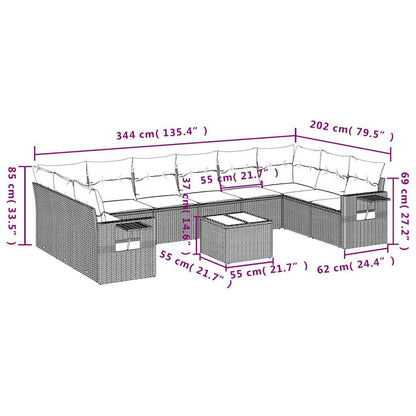 Set Divani da Giardino 11 pz con Cuscini in Polyrattan Grigio | homemem39