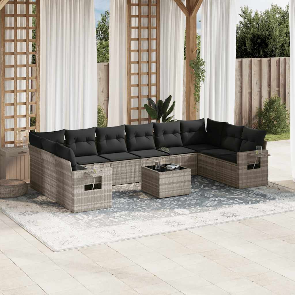 Set Divani da Giardino 11 pz con Cuscini in Polyrattan Grigio | homemem39