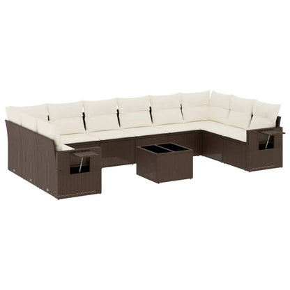Set Divani da Giardino 11 pz con Cuscini Polyrattan Marrone - homemem39