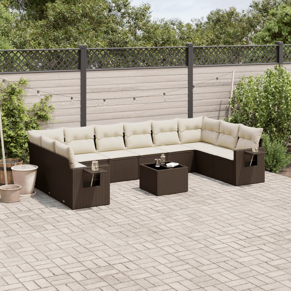 Set Divani da Giardino 11 pz con Cuscini Polyrattan Marrone | homemem39