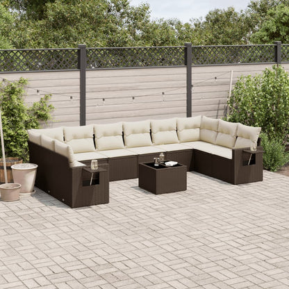 Set Divani da Giardino 11 pz con Cuscini Polyrattan Marrone | homemem39