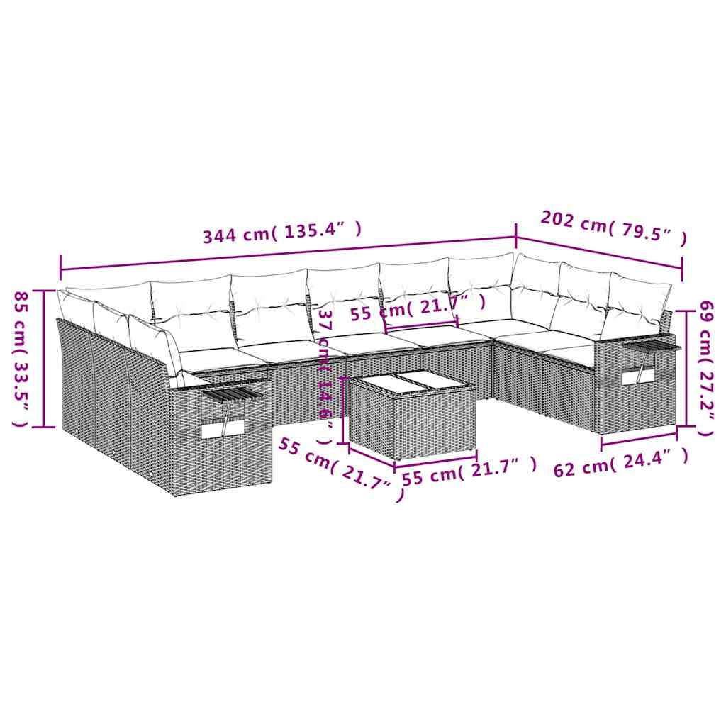 Set Divani da Giardino 11 pz con Cuscini Marrone in Polyrattan | homemem39