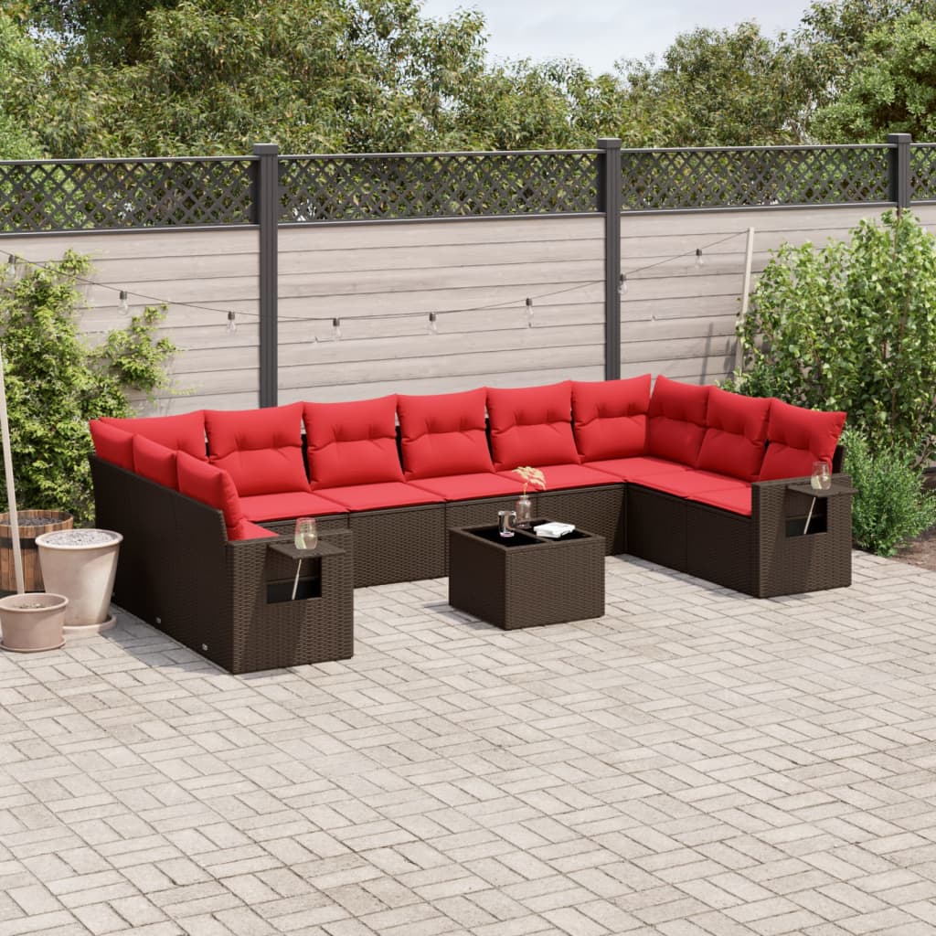 Set Divani da Giardino 11 pz con Cuscini Marrone in Polyrattan | homemem39