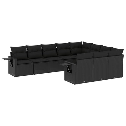 Set Divani da Giardino 10pz con Cuscini in Polyrattan Nero | homemem39
