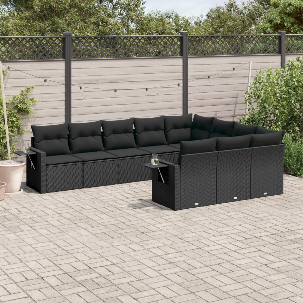 Set Divani da Giardino 10pz con Cuscini in Polyrattan Nero | homemem39