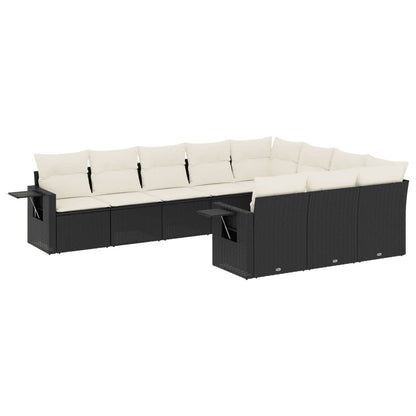 Set Divani da Giardino 10pz con Cuscini in Polyrattan Nero | homemem39