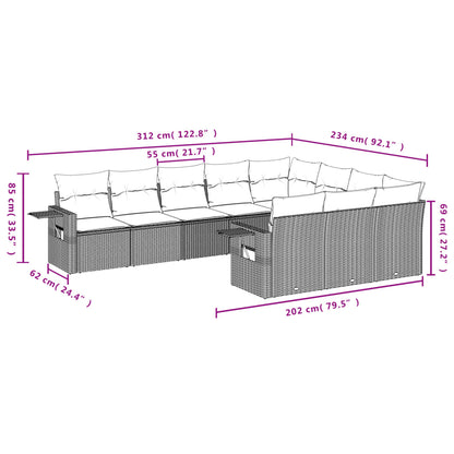 Set Divani da Giardino 10pz con Cuscini in Polyrattan Nero | homemem39