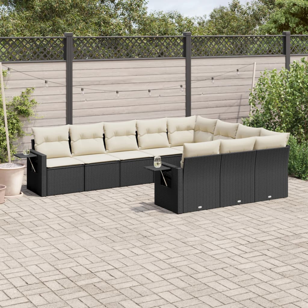 Set Divani da Giardino 10pz con Cuscini in Polyrattan Nero | homemem39