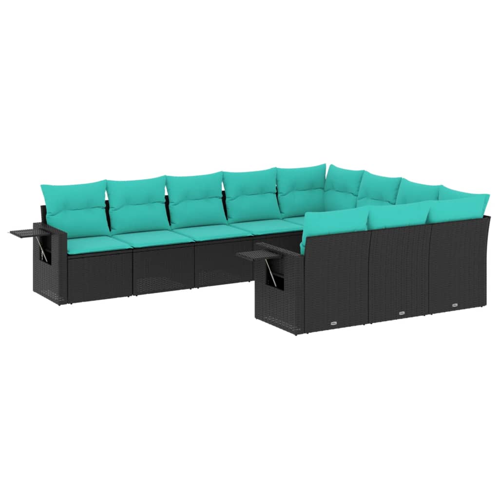 Set Divani da Giardino 10 pz con Cuscini Nero in Polyrattan | homemem39