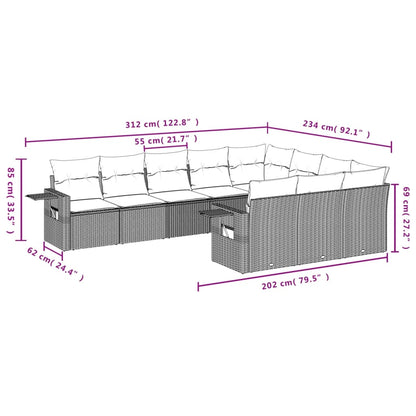 Set Divani da Giardino 10 pz con Cuscini Nero in Polyrattan | homemem39