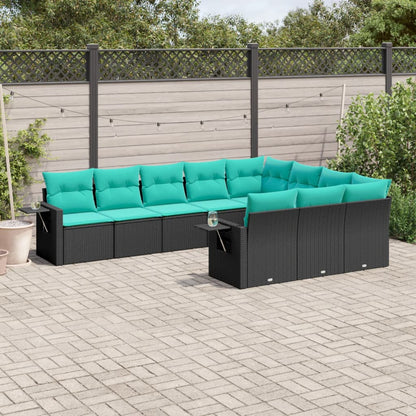 Set Divani da Giardino 10 pz con Cuscini Nero in Polyrattan | homemem39