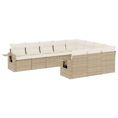 Set Divano da Giardino 10 pz con Cuscini Beige in Polyrattan - homemem39