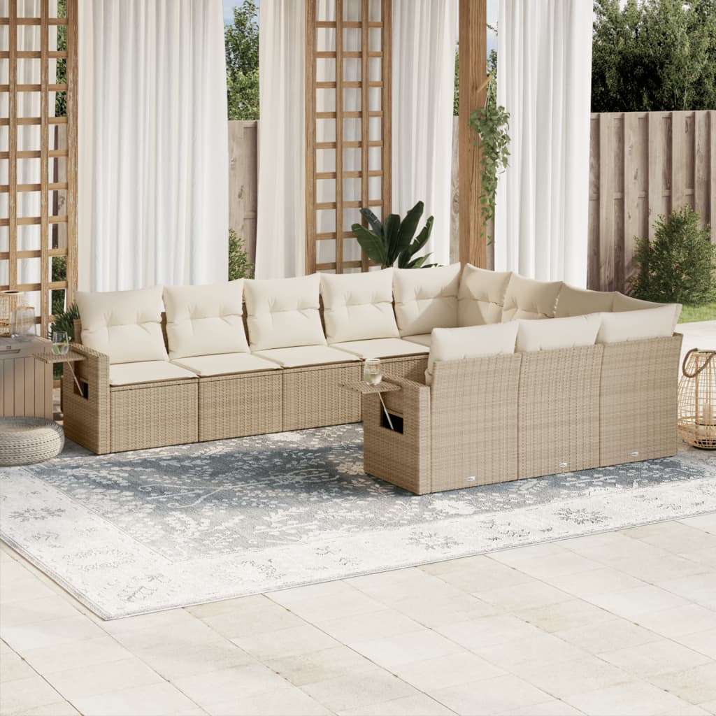Set Divano da Giardino 10 pz con Cuscini Beige in Polyrattan - homemem39