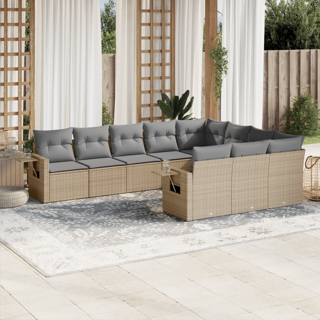 Set Divano da Giardino 10 pz con Cuscini Beige in Polyrattan | homemem39