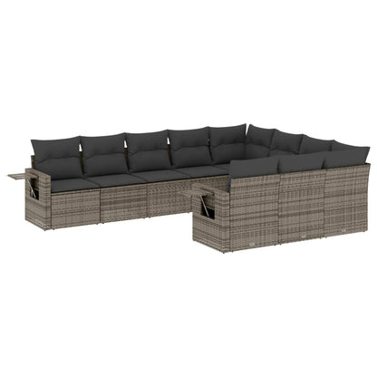 Set Divano da Giardino 10 pz con Cuscini Grigio in Polyrattan | homemem39