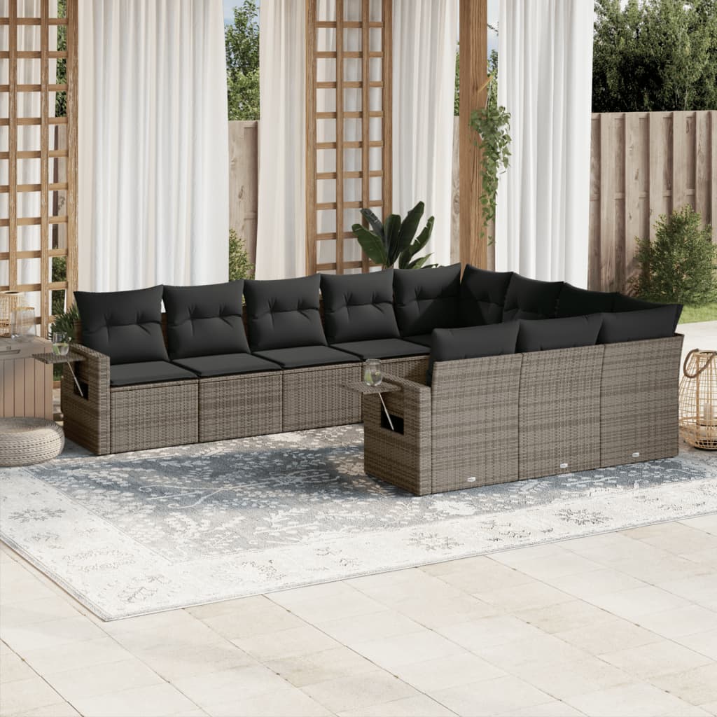 Set Divano da Giardino 10 pz con Cuscini Grigio in Polyrattan - homemem39