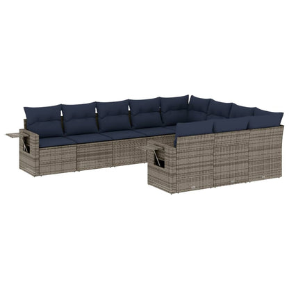 Set Divani da Giardino 10 pz con Cuscini Grigio in Polyrattan | homemem39